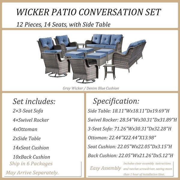 Wicker Patio Furniture Conversation Set with High Back Swivel Chairs and Storage Ottomans，Cushions Included🎃