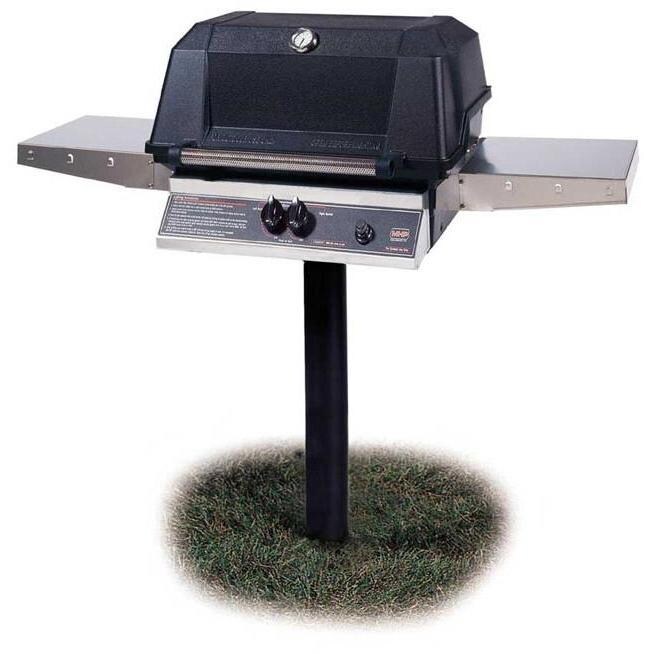 MHP WNK4DD Natural Gas Grill With Stainless Steel Shelves And SearMagic Grids On In-Ground Post