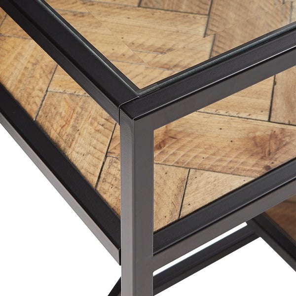 Kita Black Metal Parquet Wood and Glass End Table by iNSPIRE Q Modern - End Table