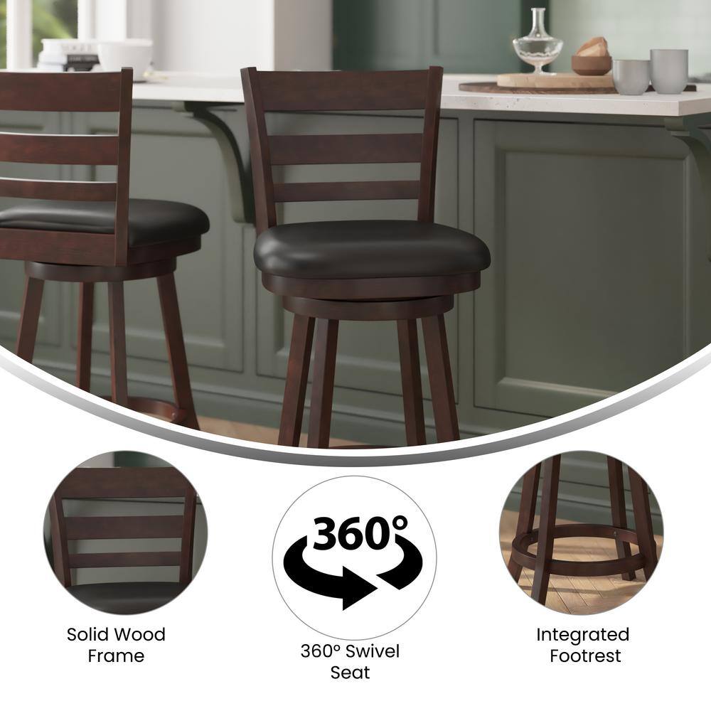 TAYLOR + LOGAN 38 in. Espresso/Black Full Wood Bar Stool with Wood Seat CO-504440-TAYLH