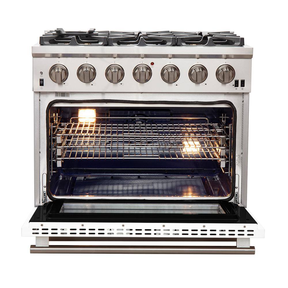 Forno Capriasca 36 in. 5.36 cu. ft. Gas Range with 6 Gas Burners Oven in Stainless Steel with White Door FFSGS6260-36WHT