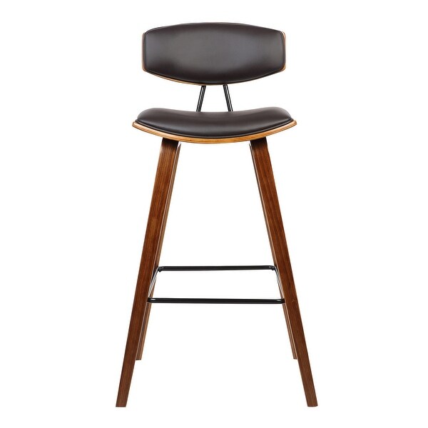 Wooden Frame Leatherette Barstool with Flared Legs， Brown