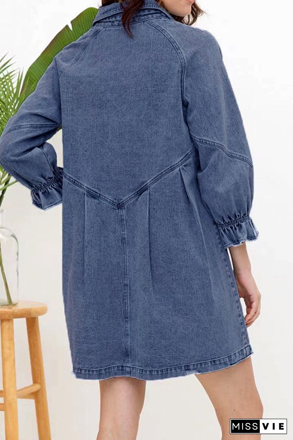 Vintage Washed Puff Sleeve Denim Mini Shirt Dress Wholesale