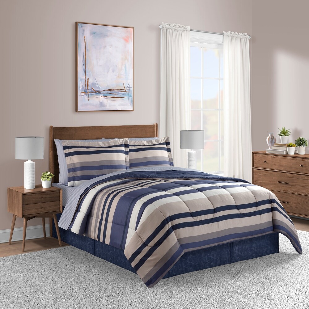 Lanwood Home Xavier Stripe 8 Piece Comforter Set