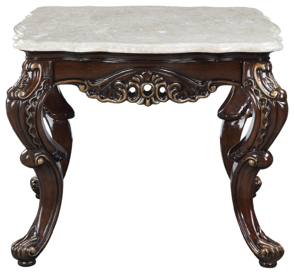 Benzara BM276299 Ben Marble End Table  Scrolled Details  Cabriole Legs  Brown   Victorian   Side Tables And End Tables   by Uber Bazaar  Houzz