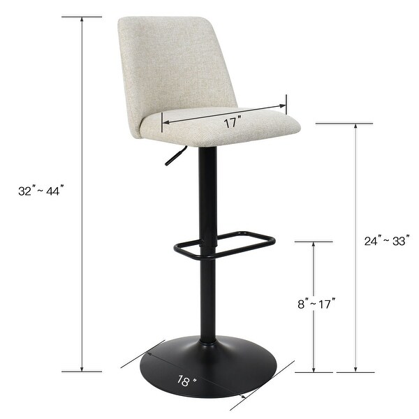 Upholstered Adjustable Height Swivel Bar Stool with Back Set of 2