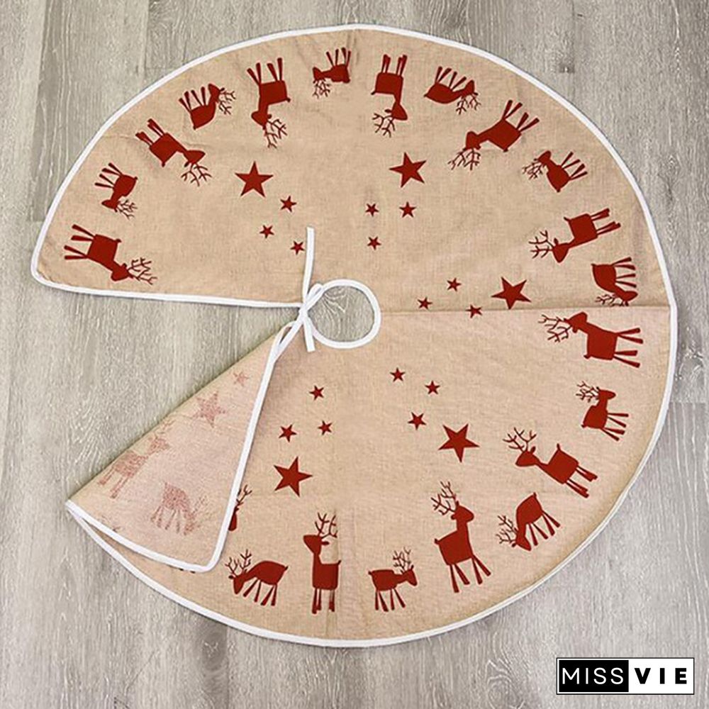 Christmas Decorations Burlap Printing Elk Christmas Tree Skirt Decoration Props Holiday Decoration Accessories