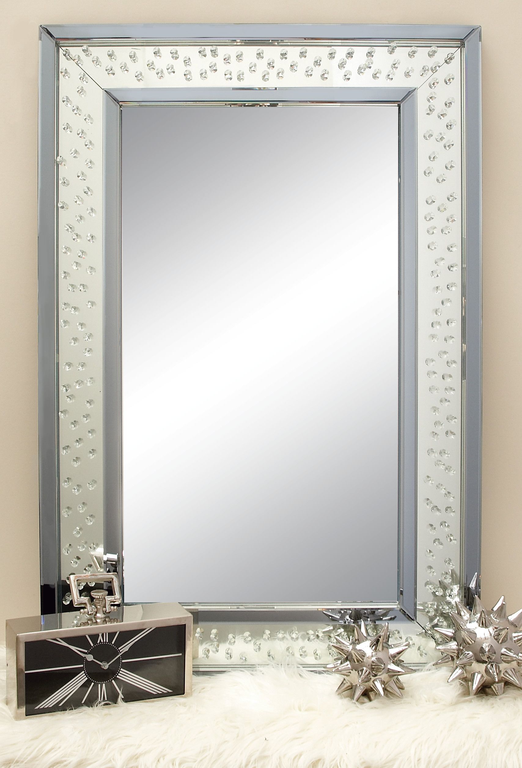 Blue Glam Wood Wall Mirror 47 x 32