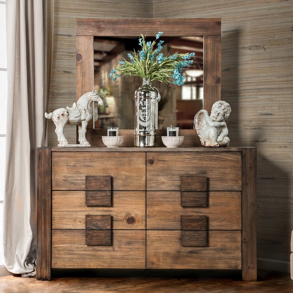 Furniture of America Shaylen 2-piece Rustic Natural Tone Dresser and Mirror Set - - 21906828