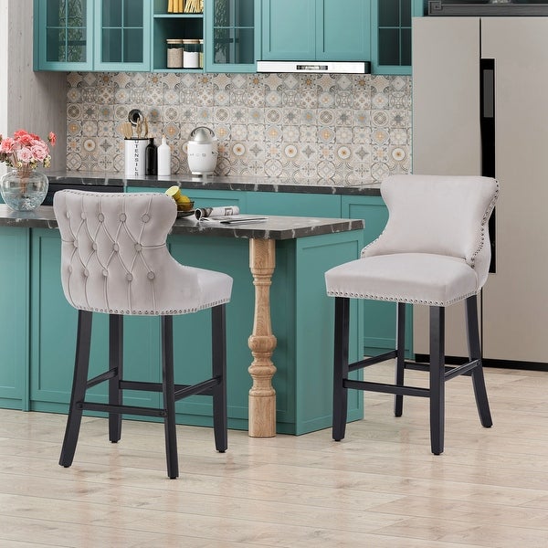 Velvet Upholstered Wing-Back Barstools (Set of 2)