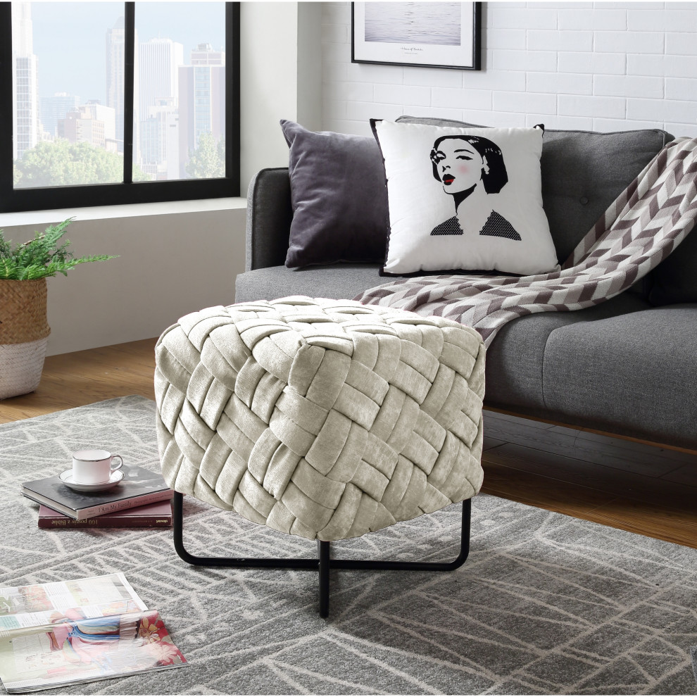 Loft Lyfe Tyson Ottoman Upholstered  Velvet   Industrial   Footstools And Ottomans   by Inspired Home  Houzz