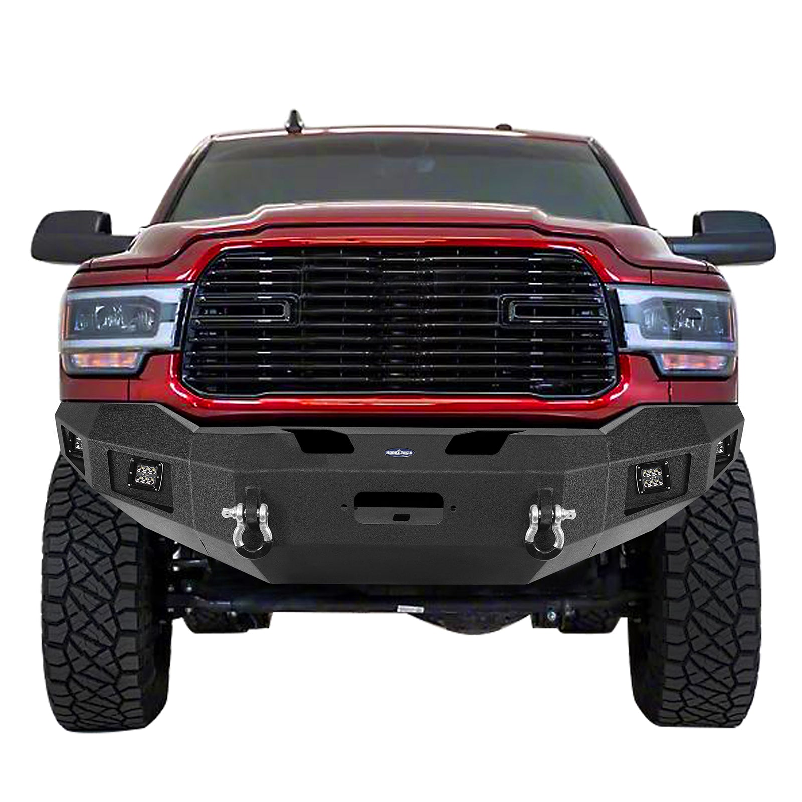 Hooke Road Front Winch Bumper Fit Dodge Ram 2500 3500 2019-2023 with 18W LED Spotlights and D-Rings