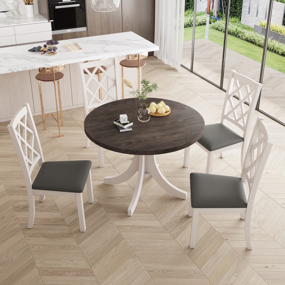 5 Piece Round Dining Table Set with Upholstered Chairs