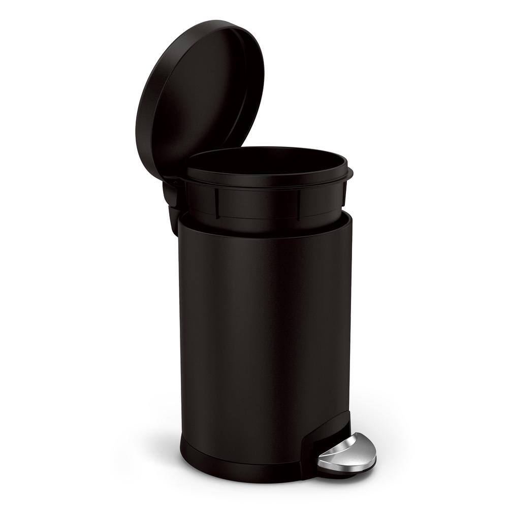 simplehuman 4.5 l (1.2 Gal.) Fingerprint-Proof Matte Black Steel Round Step-On Trash Can CW2091