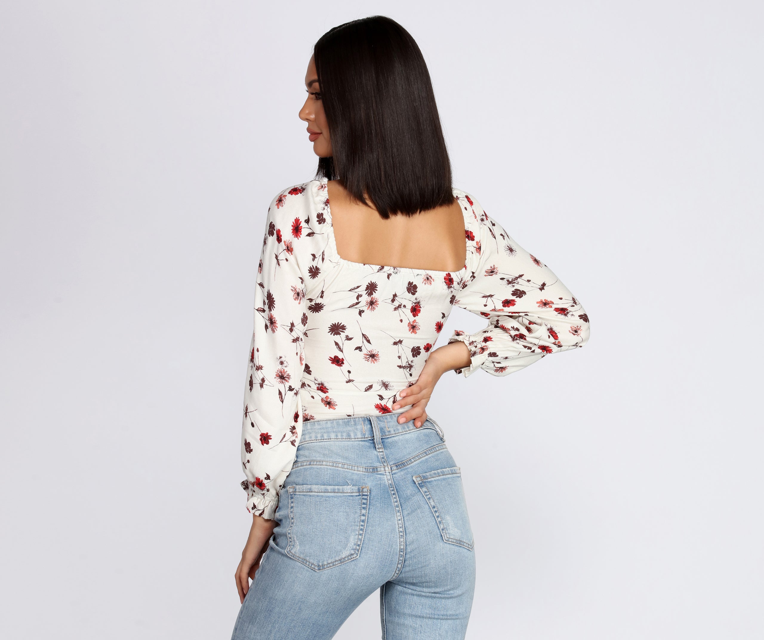 Fall With Floral Tie Front Top