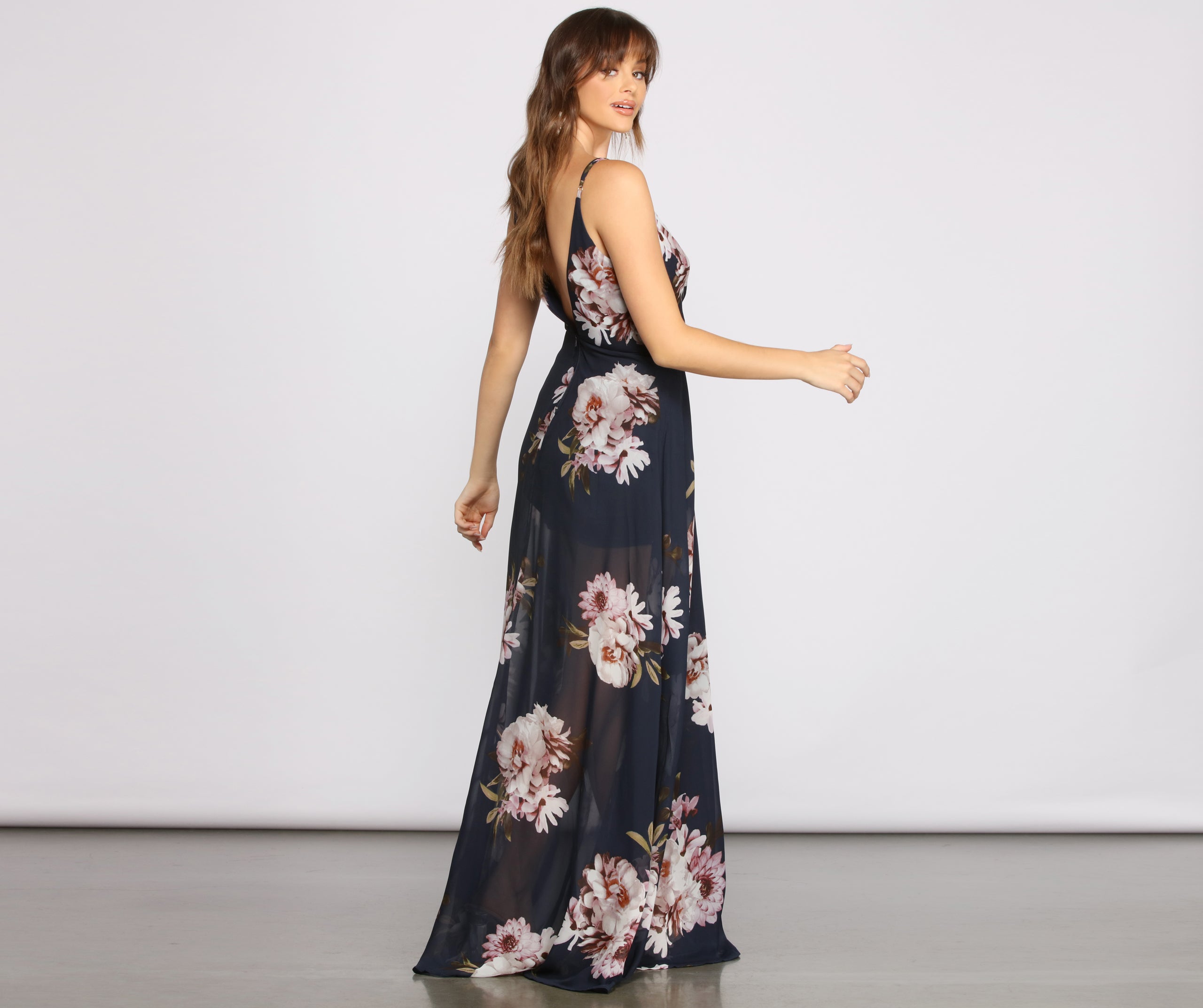 Breanne Printed Floral Chiffon A-Line Dress