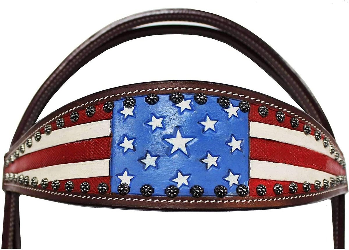 Tahoe Tack Western Patriotic American Flag Horse Browband Headstall and Reins