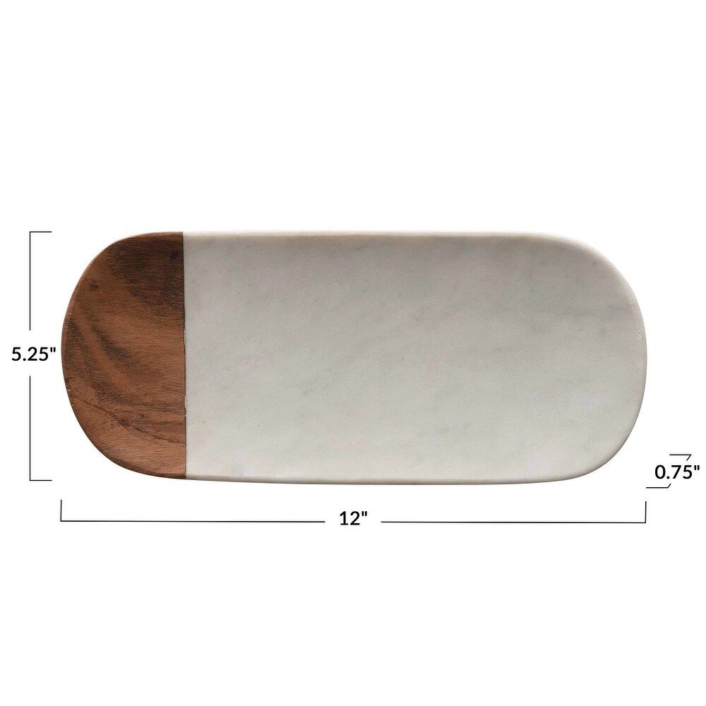 White Marble   Acacia Wood Serving Tray  White   Natural