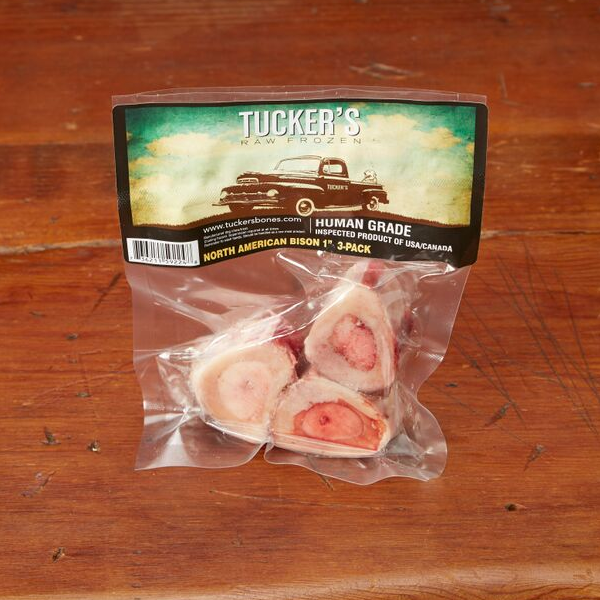 Tucker's Raw Frozen Bison Bone 1 Dog Treat for Toy Breeds， 3 pack