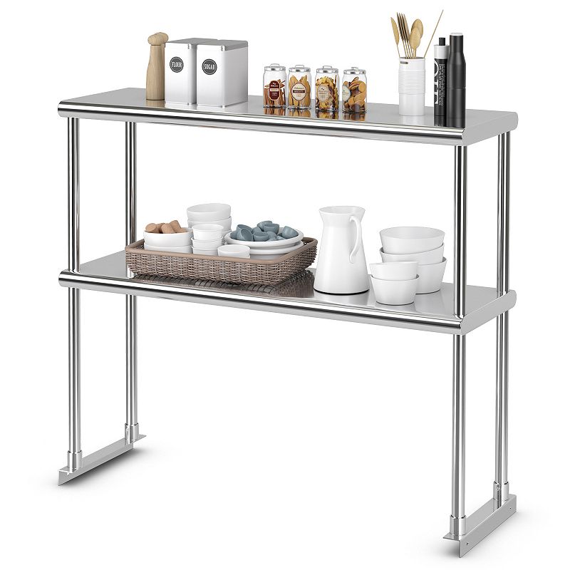 36 X 12 Inch Kitchen Stainless Steel Overshelf With Adjustable Lower Shelf