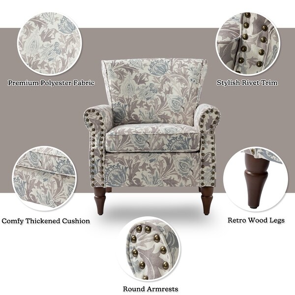 Nyctelius Traditional Nailhead Trim Accent Armchair with Floral Pattern Set of 2 by HULALA HOME