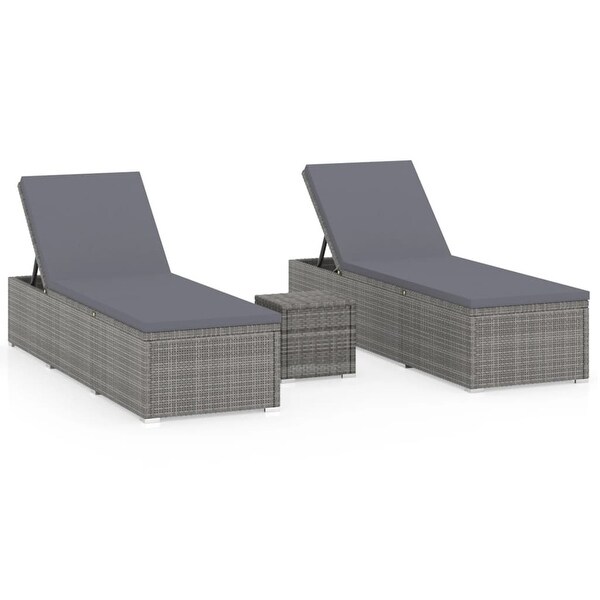 3 Piece Garden Sun Loungers with Tea Table Poly Rattan Gray