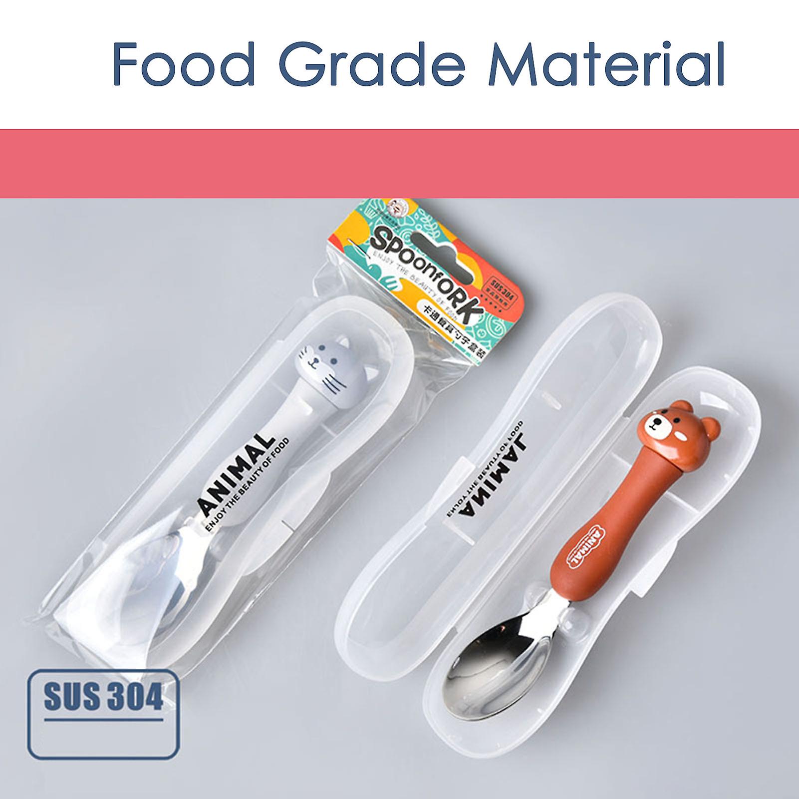 Grey Children Stainless Steel Spoons Students Cute Portable Tableware Lovely Cartoon Animal Spoons