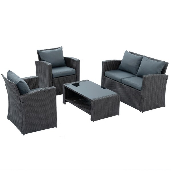 4Piece Dark Gray Wicker Patio Set