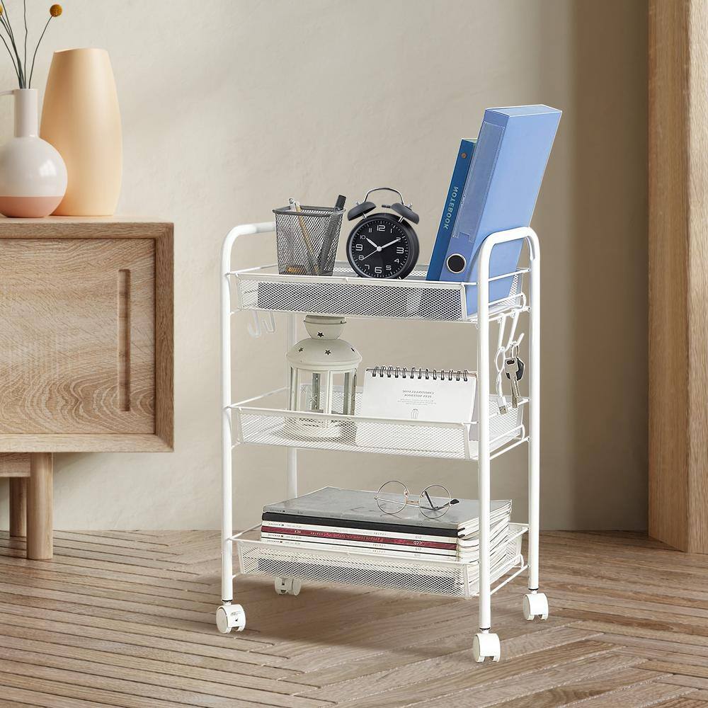 Tatahance 3-Tier Metal Wheeled Rolling Utility Cart in White W89856514-Z