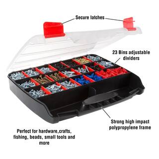 Hardware and Craft Storage Case - 23 Compartments to Organize Parts with Carry Handle and Clear Lid 0.5 Qt 670536FUS