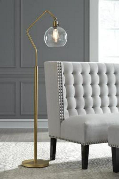 Signature Design by Ashley Marilee Modern 61.38 Floor Lamp with Glass Shade and Angular Arm， Antique Brass