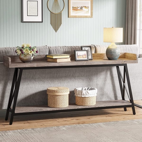 70.9 inch Long Entryway Table， Narrow Sofa Console Table Behind Couch Brown