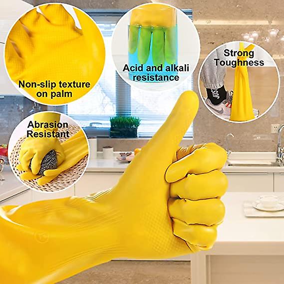 2 Pairs Latex Gloves Waterproof Kitchen Cleaning Gloves Protective Gloves(yellow Size L)