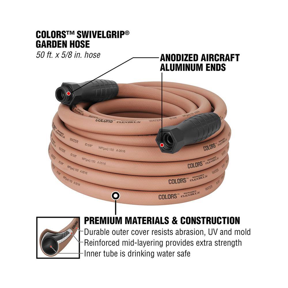 Flexzilla 58 in. x 50 ft. 34-11.5 GHT Fittings Colors Garden Hose with SwivelGrip Connections in Red Clay HFZC550TCS