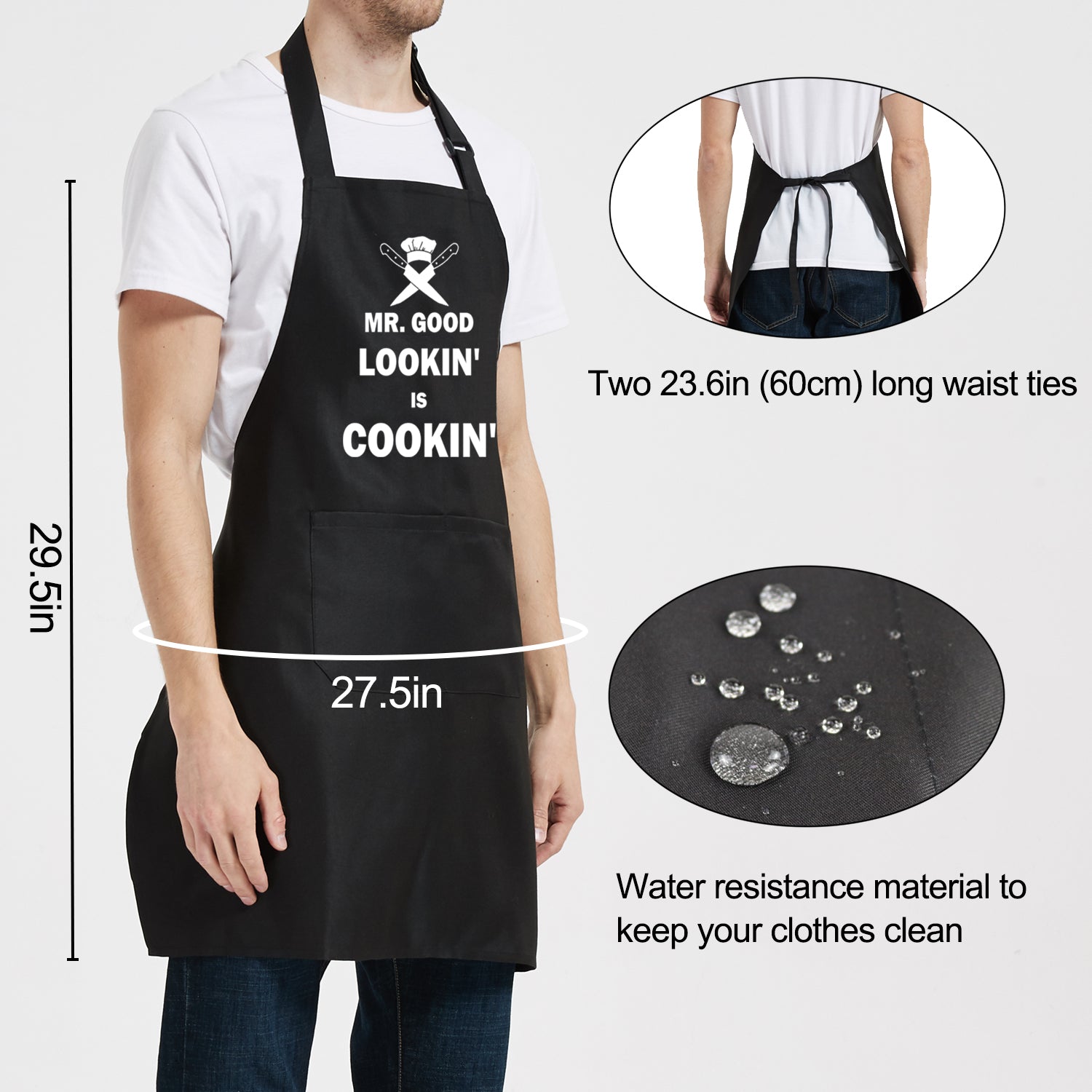 Cooking Aprons for Men， Funny Grill BBQ Kitchen Chef Apron for Men Dad Husband， Grilling Gifts for Fathers Day Birthday