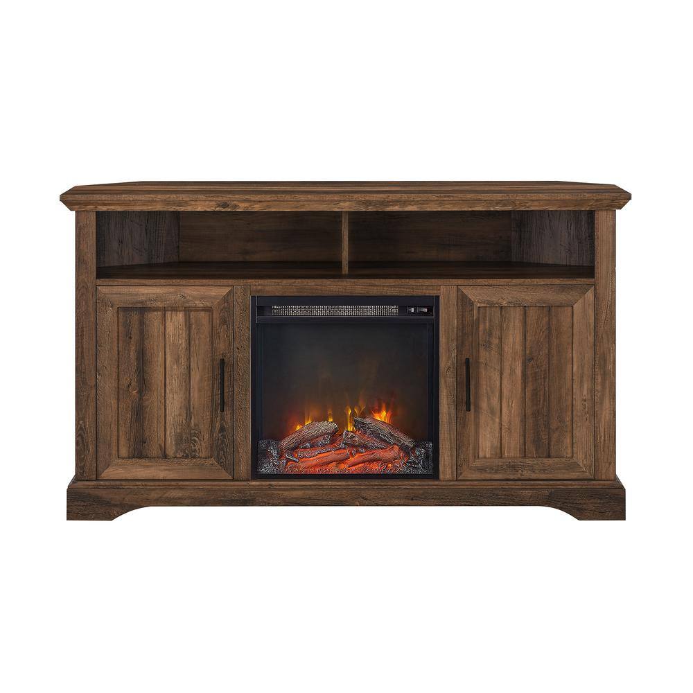 Welwick Designs 54 in. Reclaimed Barnwood Transitional Grooved Door Fireplace TV Stand Fits TVs up to 60 in. HD9077