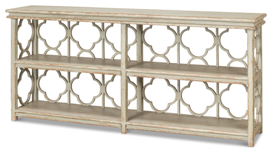 Quatrefoil Bookshelf Console Table With Storage Shelves   Transitional   Console Tables   by Sideboards and Things  Houzz