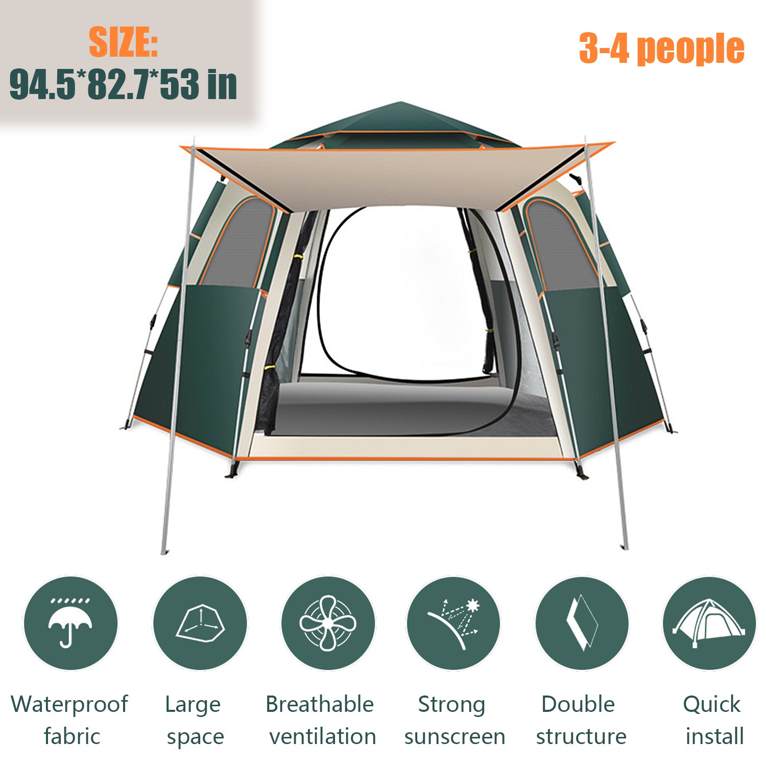 Camping Tent 3/4 Person， Family Dome Tent with Removable Rain Fly，Easy Set Up Pop Up Tents with Carry Bag