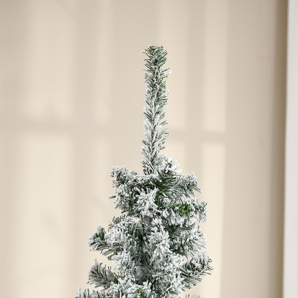 6ft Tall Unlit SnowFlocked Slim Artificial Christmas Tree with Realistic Branches and 492 Tips