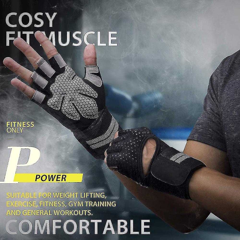 Weightlifting Gym Workout Gloves With Wrist Wrap Support Compatible With Men and Women， Full Palm Protection Compatible With Weightlifting， Training， Fi