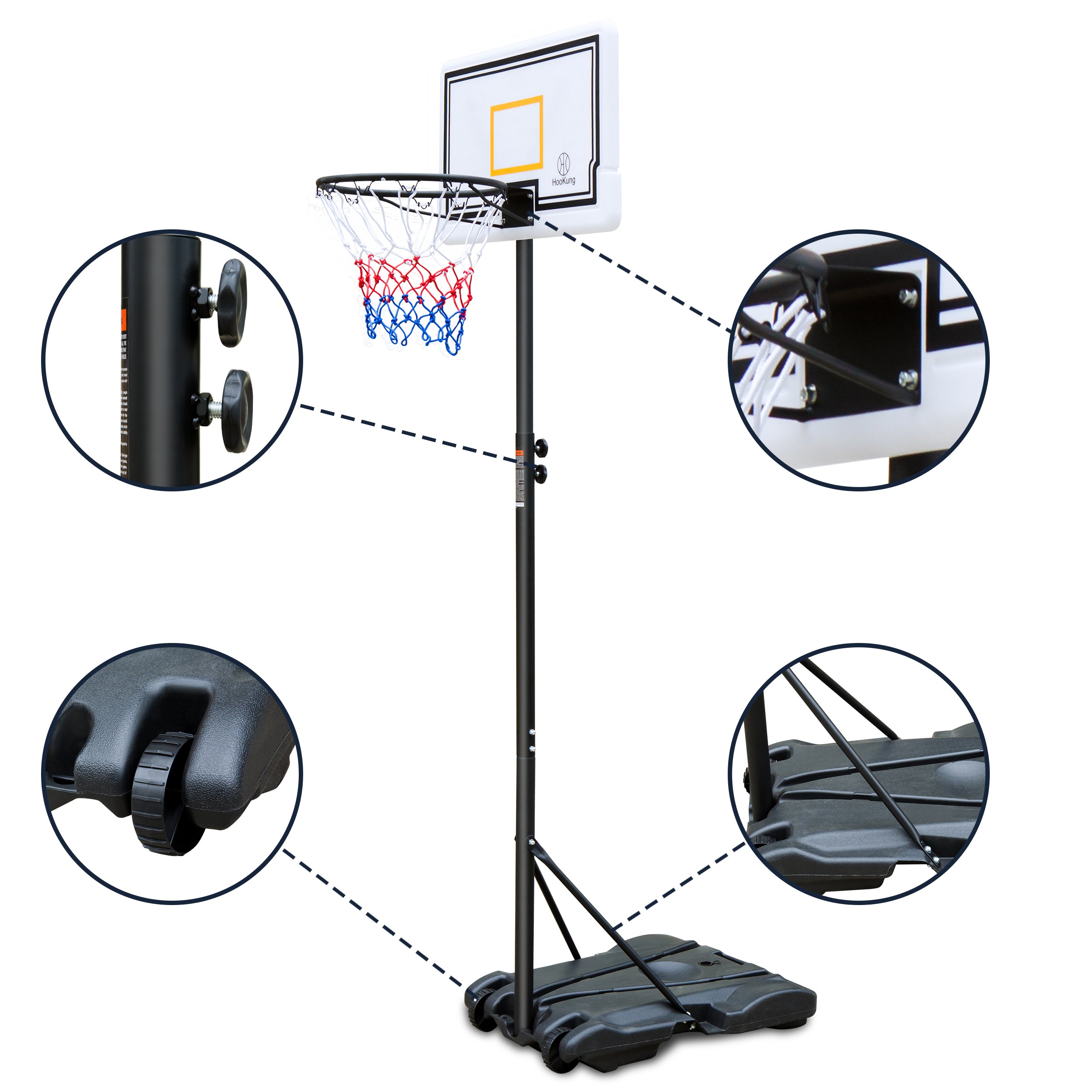 HooKung Portable Junior Basketball Hoop Stand Free Standing with 28