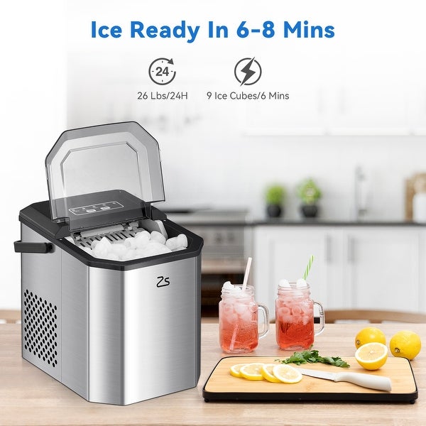 26Lbs/24H Countertop Ice Maker with Handle and Ice Scoop