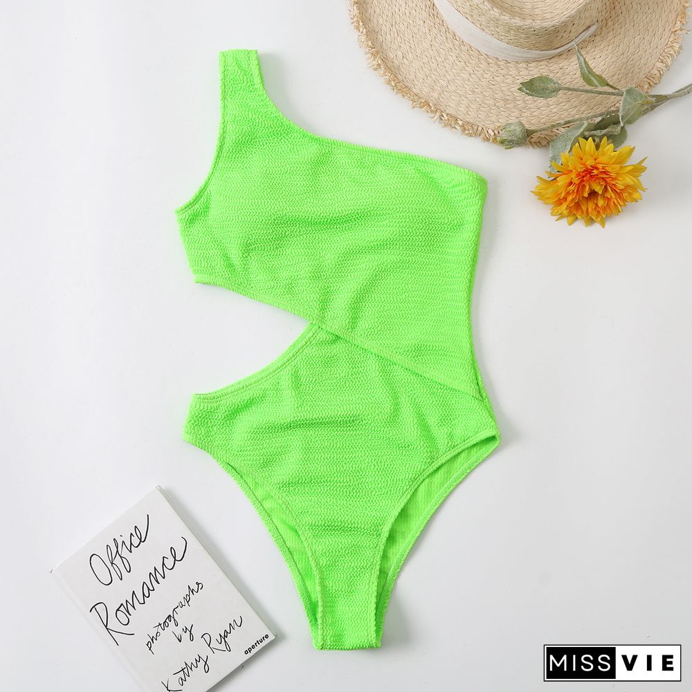 Wrinkle Sexy One-piece Shoulder Off Bikini