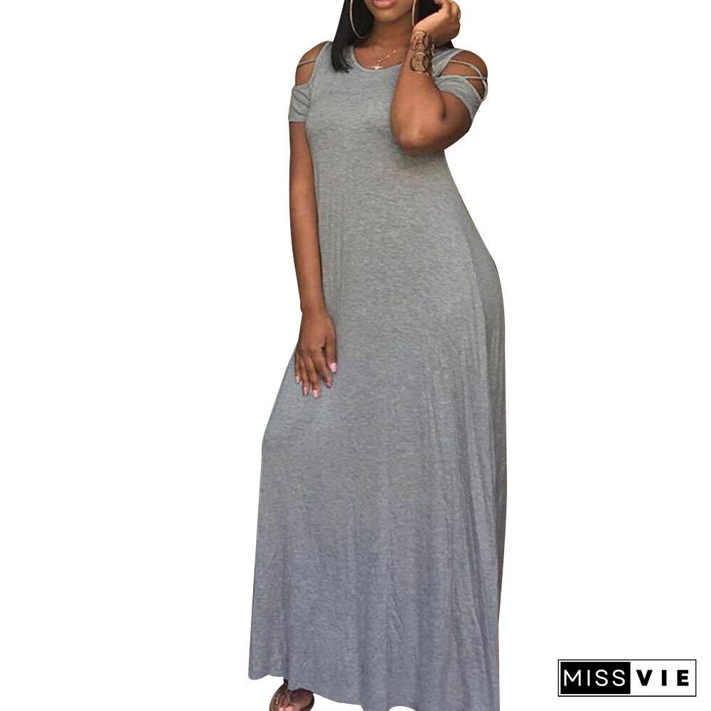 5Xl Plus Size Women Hollow Out Short Sleeve Dress Loose Casual Ladies Dresses With Pocket Summer Female Solid Maxi Dresses D30