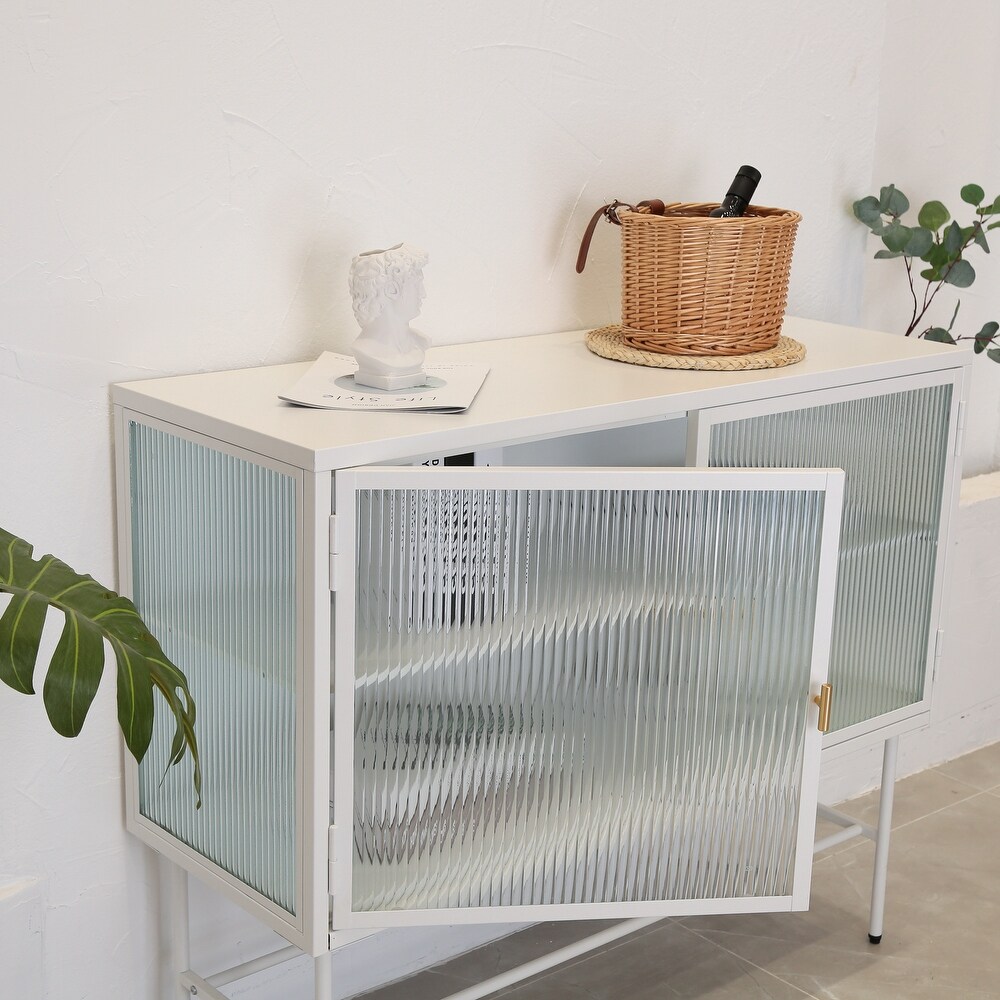 Sideboard Buffet With Fluted Glass Doors Detachable Shelves