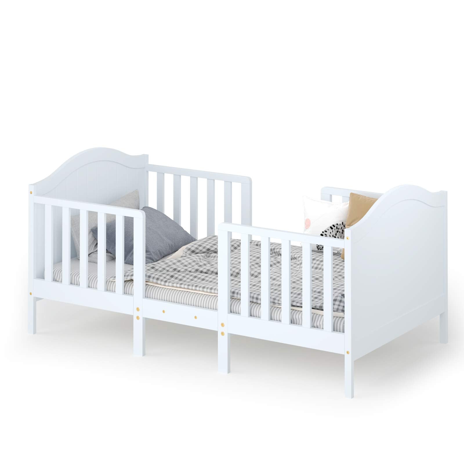 Classic Wood 2 in 1 Children Bed Frame w/2-Side Guardrails & Footboard