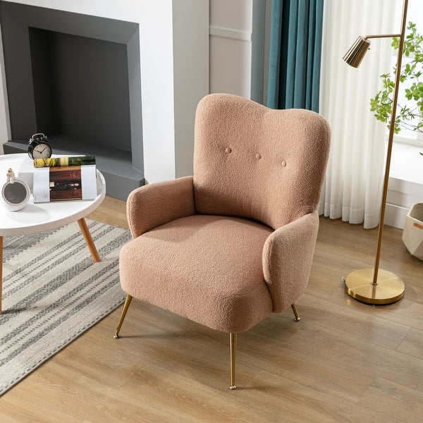 Contemporary Teddy Velvet Arm Chair， Comfortable Accent Chair with Golden Metal Legs and High Back for Living Room Bedroom