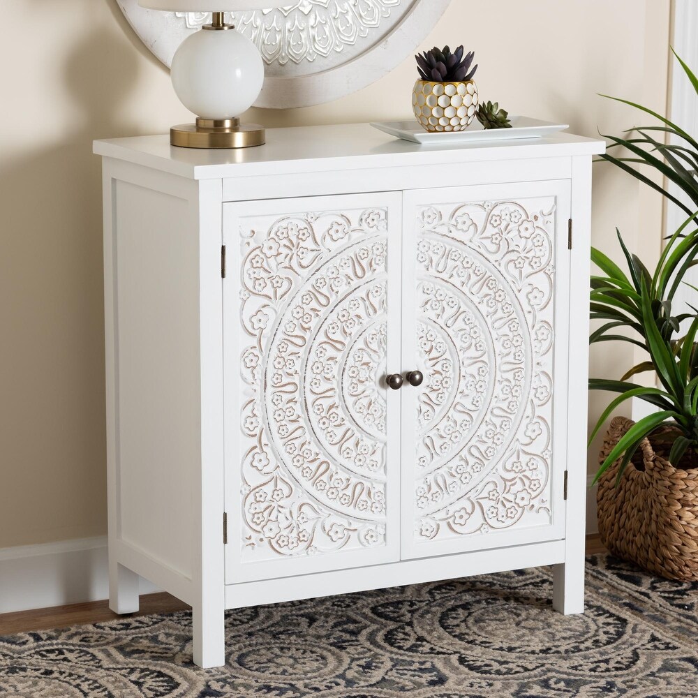 Yelena Classic and Traditional White Finished Wood 2 Door Storage Cabinet