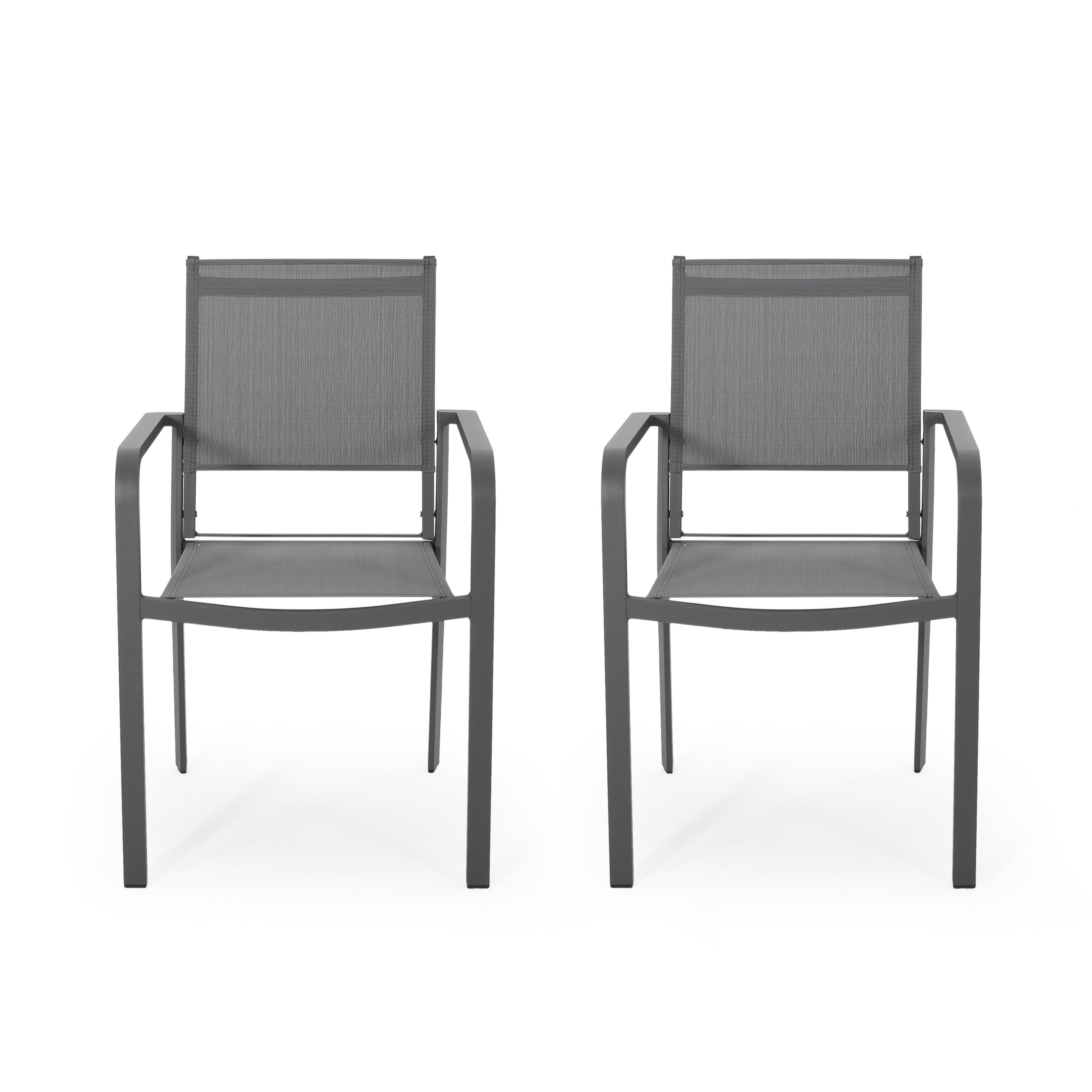 Martin Outdoor Modern Aluminum Dining Chair with Mesh Seat (Set of 2)