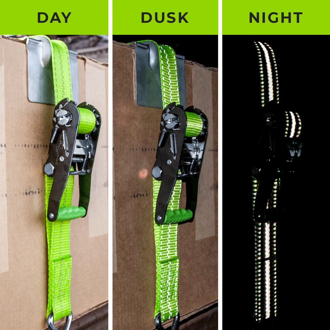 VULCAN Ratchet Strap with Wire Hooks - 2 Inch x 15 Foot - 4 Pack - High-Viz - 3,300 Pound Safe Working Load